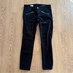Gap 1969 Womens Always Skinny Velvet Pants Size 28R Black Zipper Accents